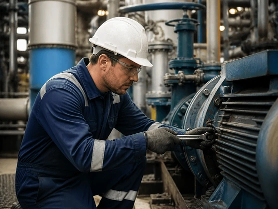 A technician servicing an industrial motor