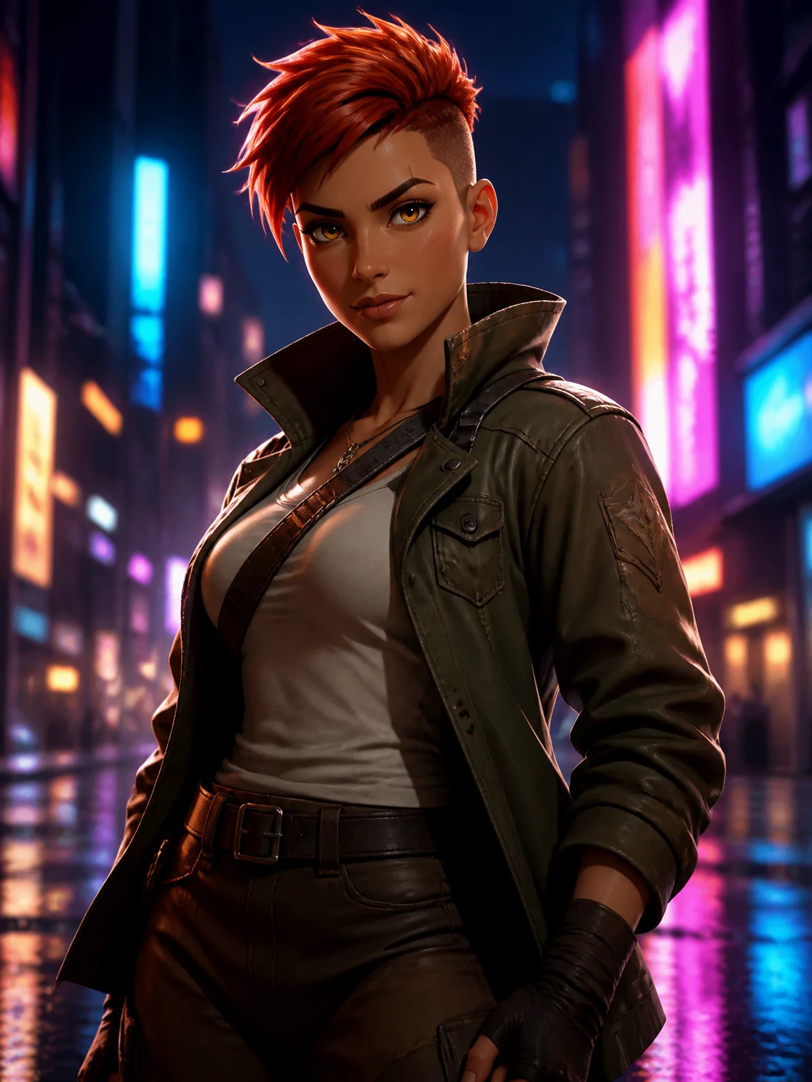 Same character rendered on a city street