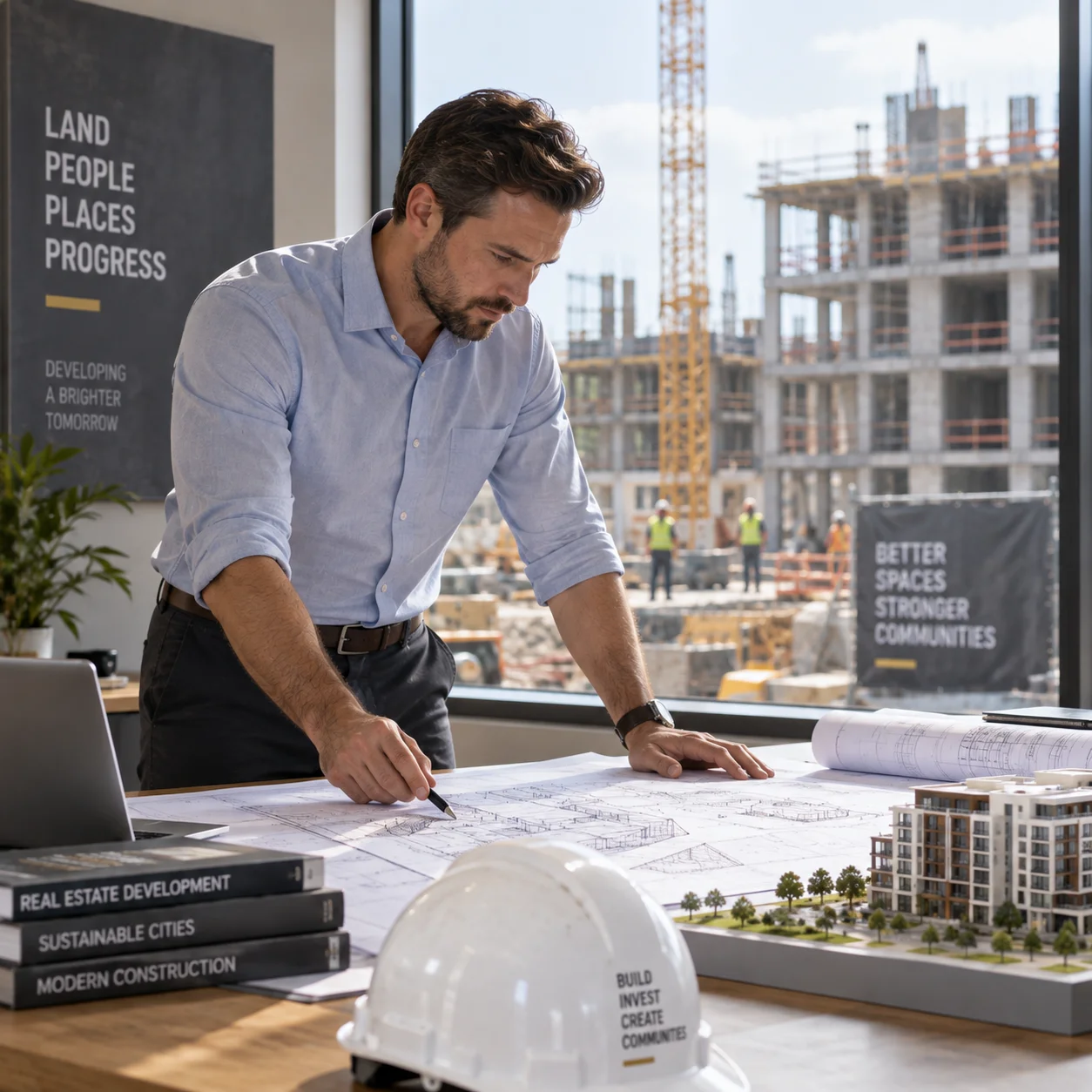 Property developer reviewing site plans