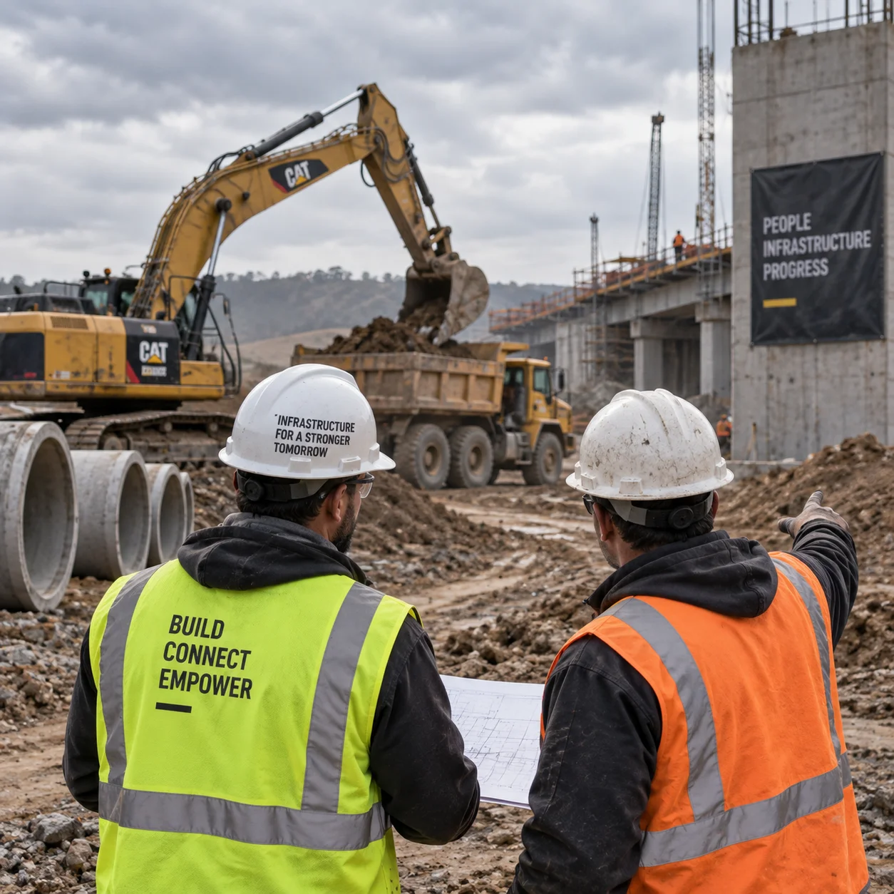 Industrial and infrastructure construction with heavy equipment