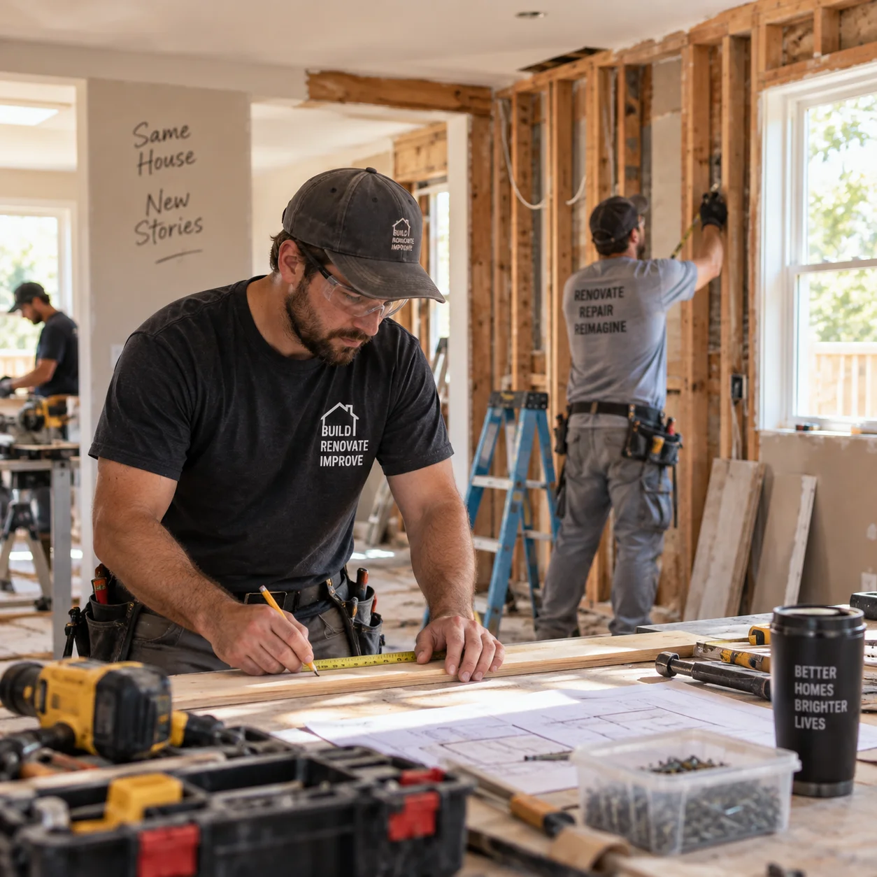 Residential renovation crew working on a home interior