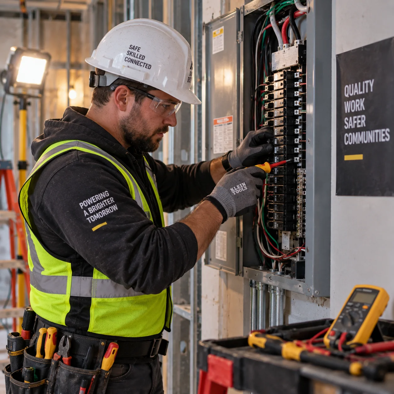 Specialty trade contractor — electrician at a panel