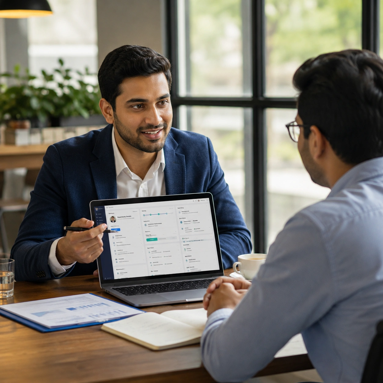 Sales representative working a deal in the CRM