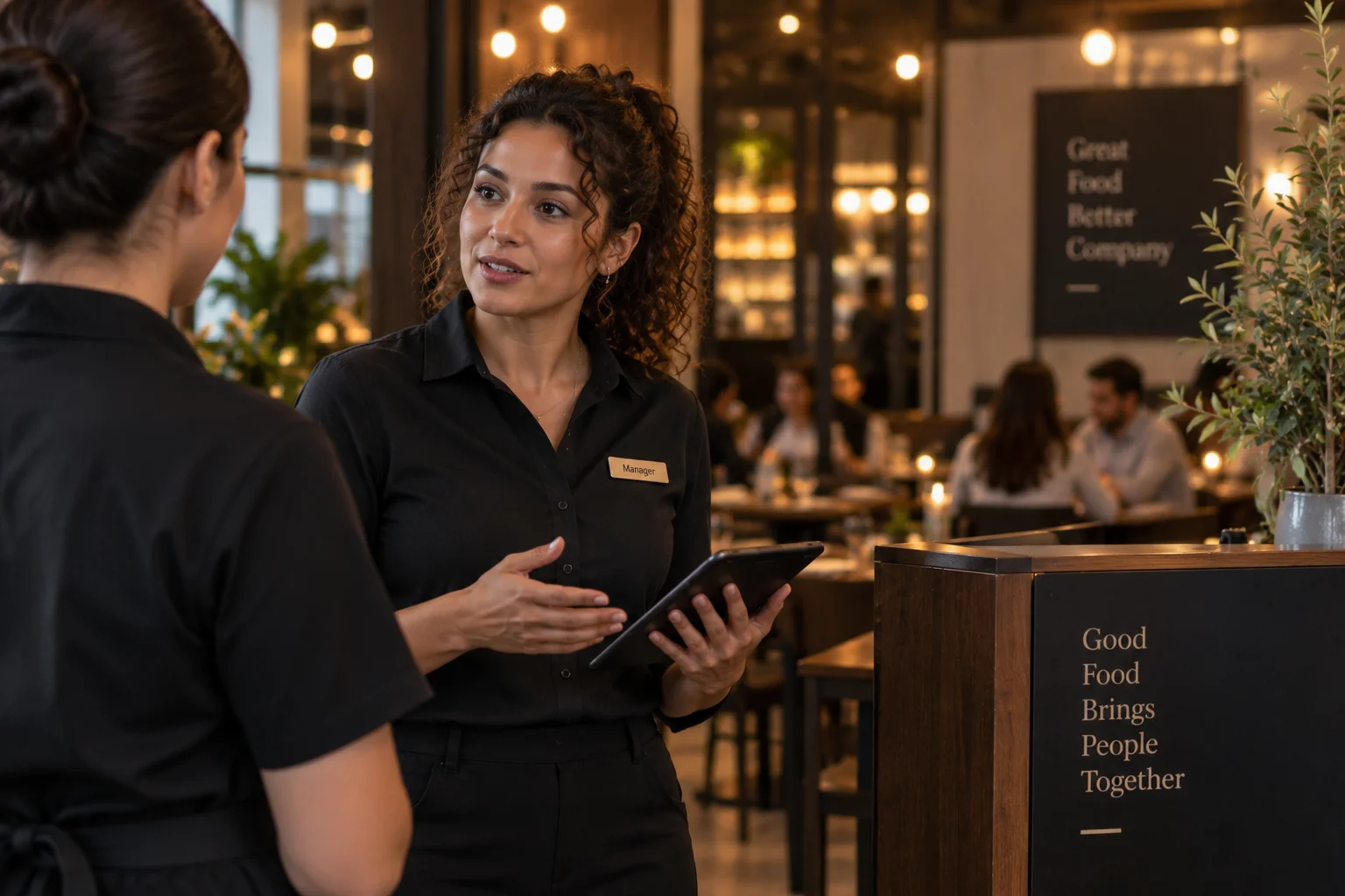Hotel manager coordinating with front desk staff