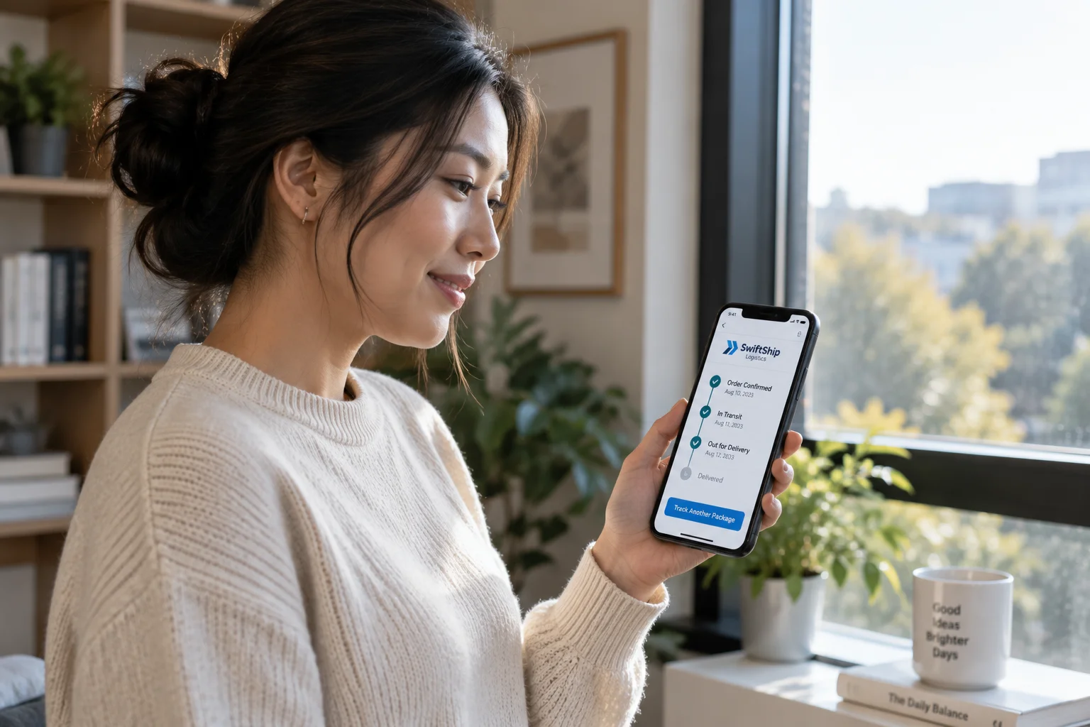 Customer checking a delivery tracking page on their phone