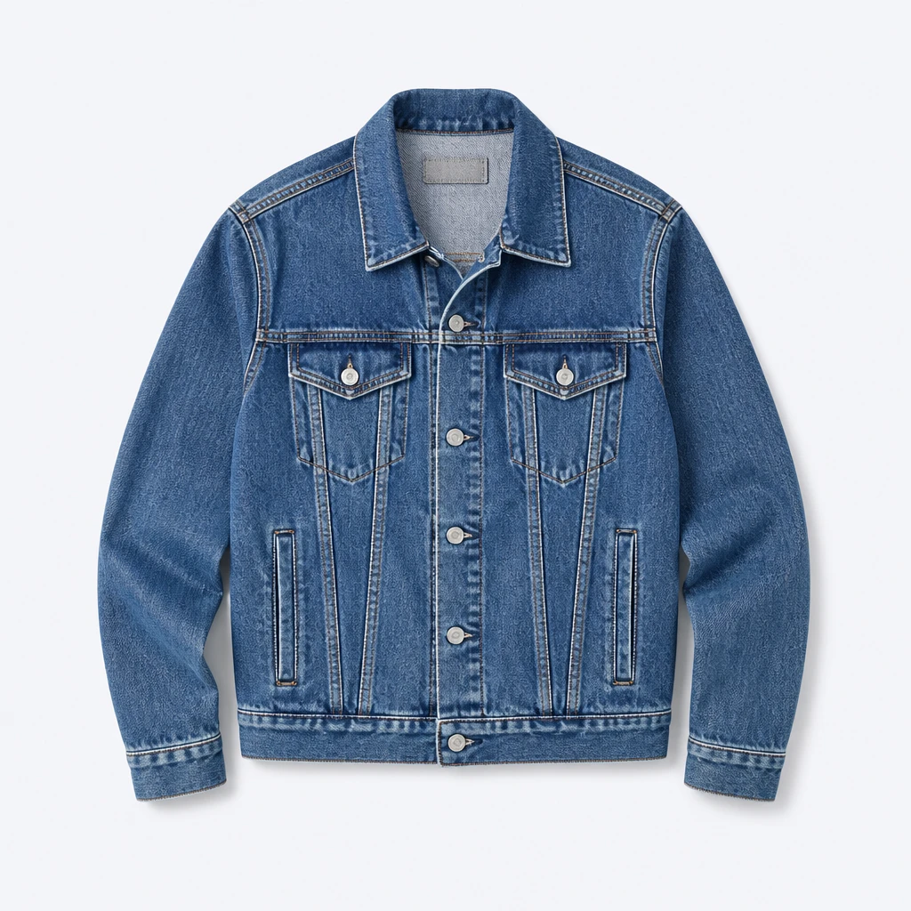 Flat reference photo of a denim jacket