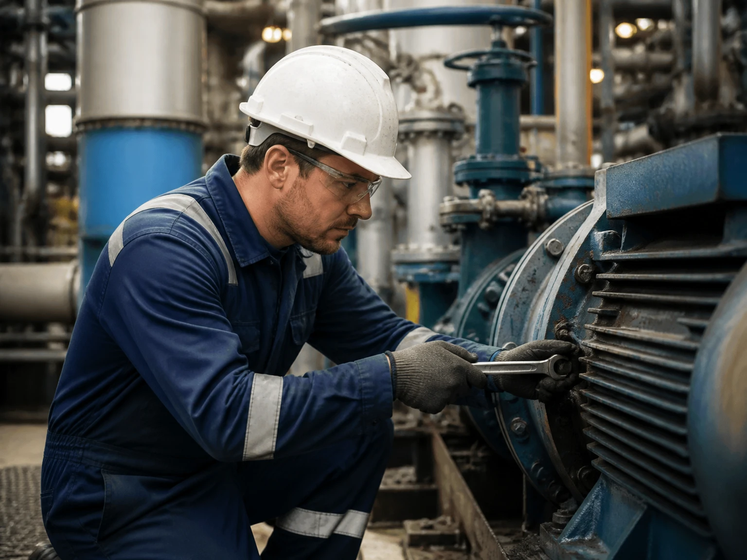 A technician servicing an industrial motor