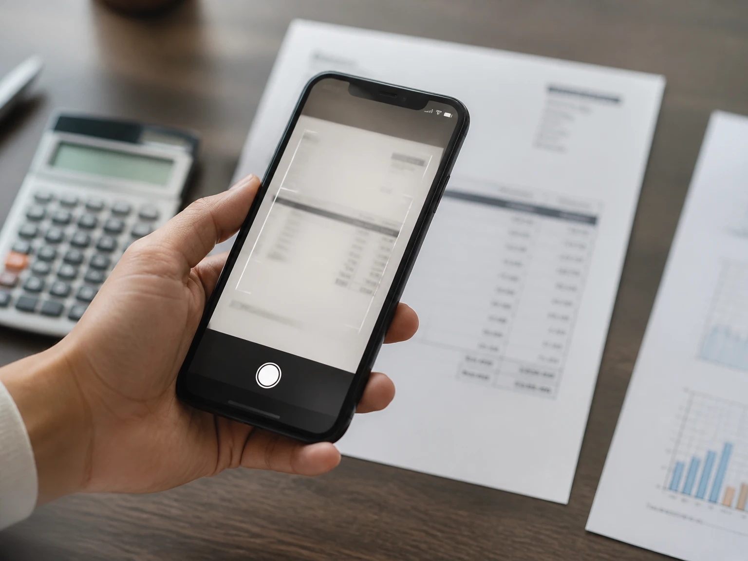 A paper invoice being captured with a phone for automatic data entry