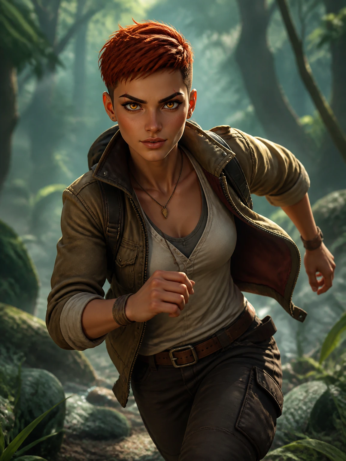 Same character rendered in a dynamic action pose