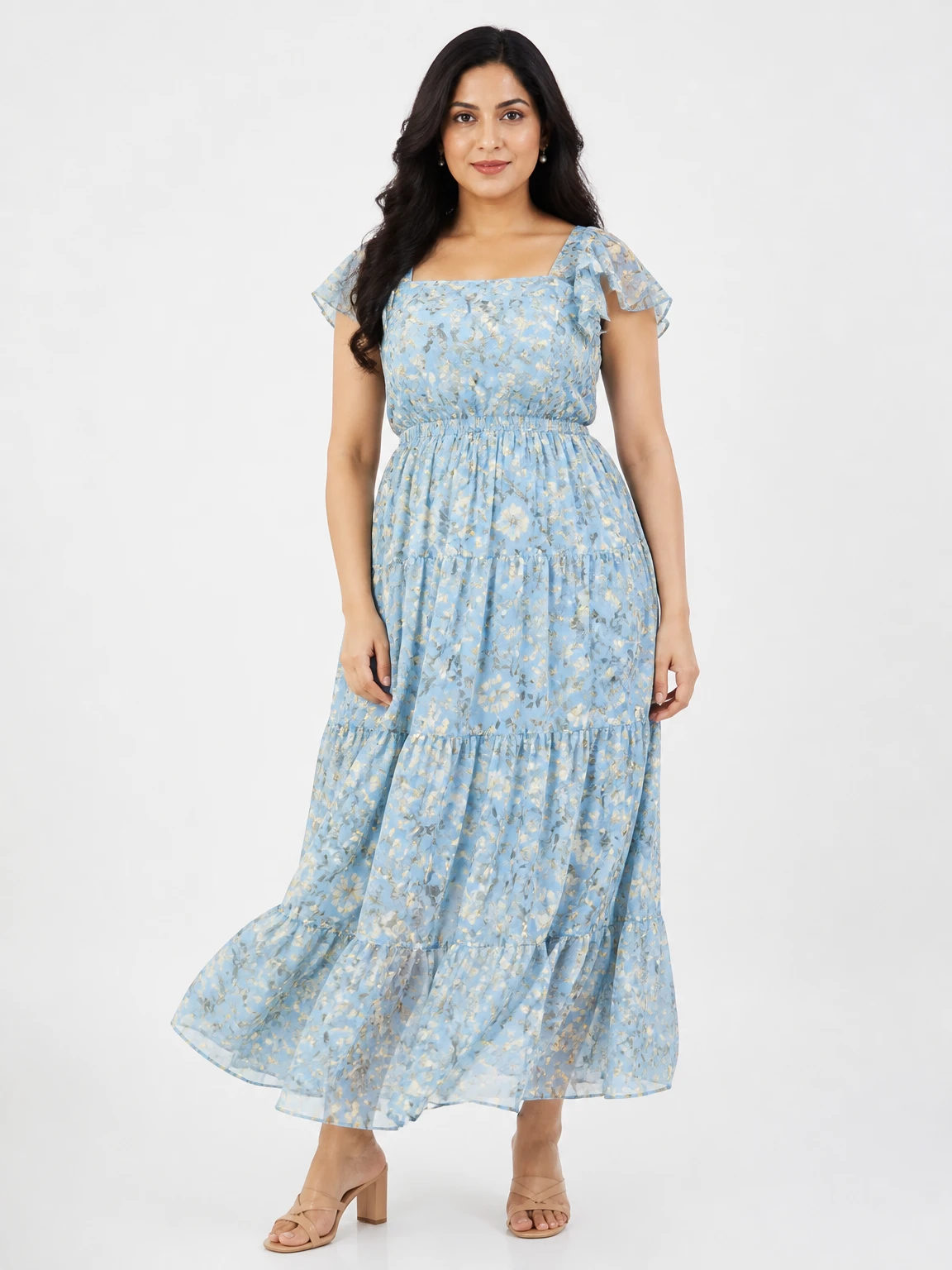 Priya wearing the summer dress, on-model shot