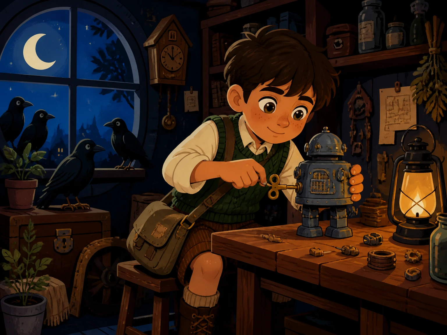 AI-generated storybook page — turning point, flat vector style