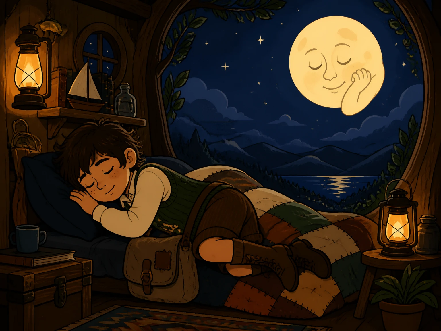 AI-generated storybook page — resolution, flat vector style